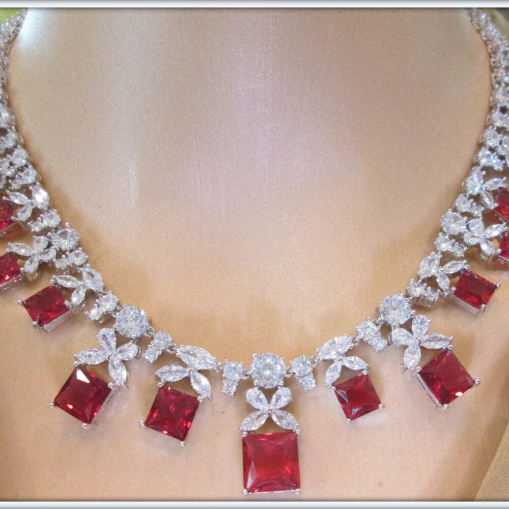 Ruby Gemstone Squar Cut Ladies Delicate Necklace … - image 5